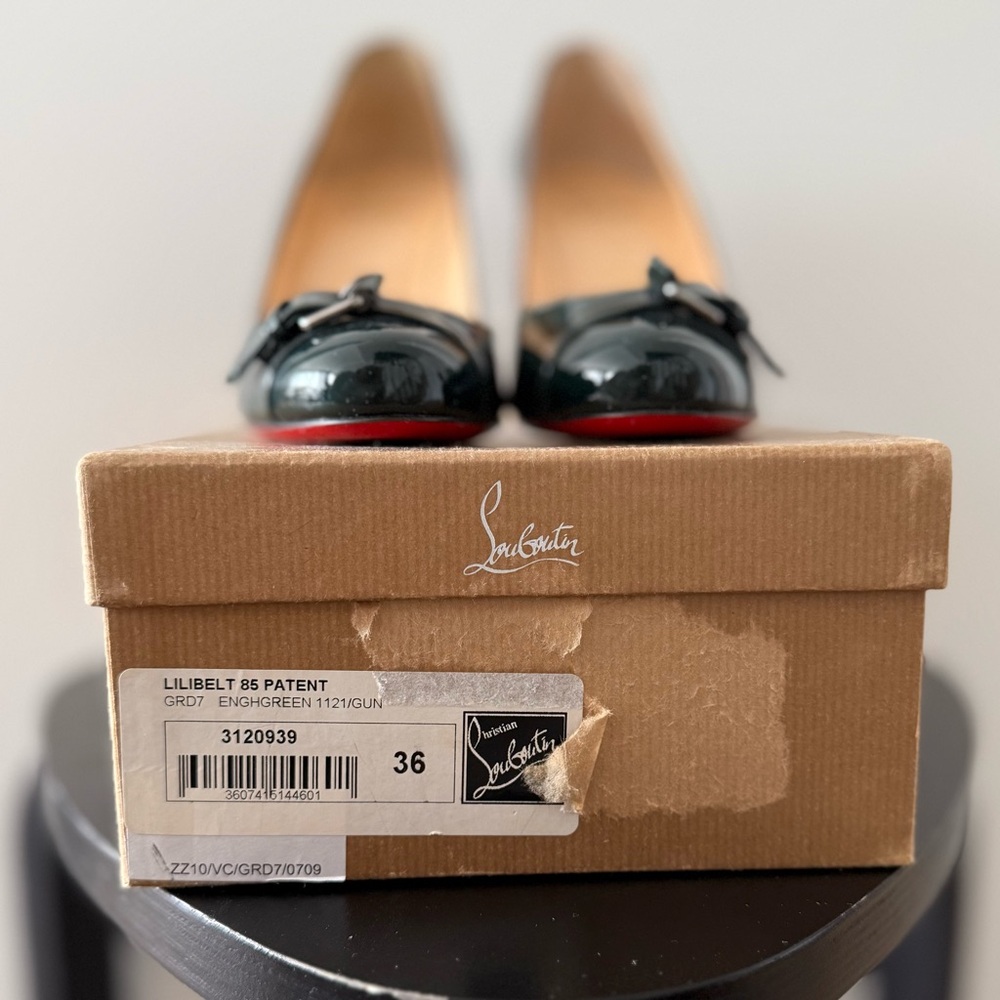 Christian Louboutin Dark Green Patent Leather Lilibelt 85 Pumps - US 6 (36) NWT - Picture 8 of 8